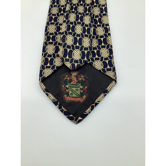 Vintage Paolo GUCCI Necktie 100% Silk Made In Italy Navy Blue Gold Designer Tie - Picture 4 of 6